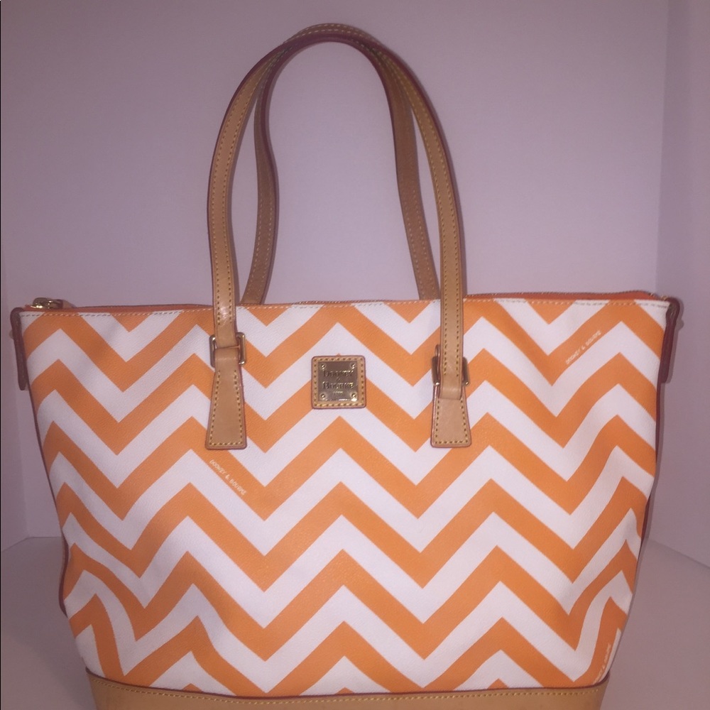 Dooney Bourke Orange White Chevron Shoulder Tote